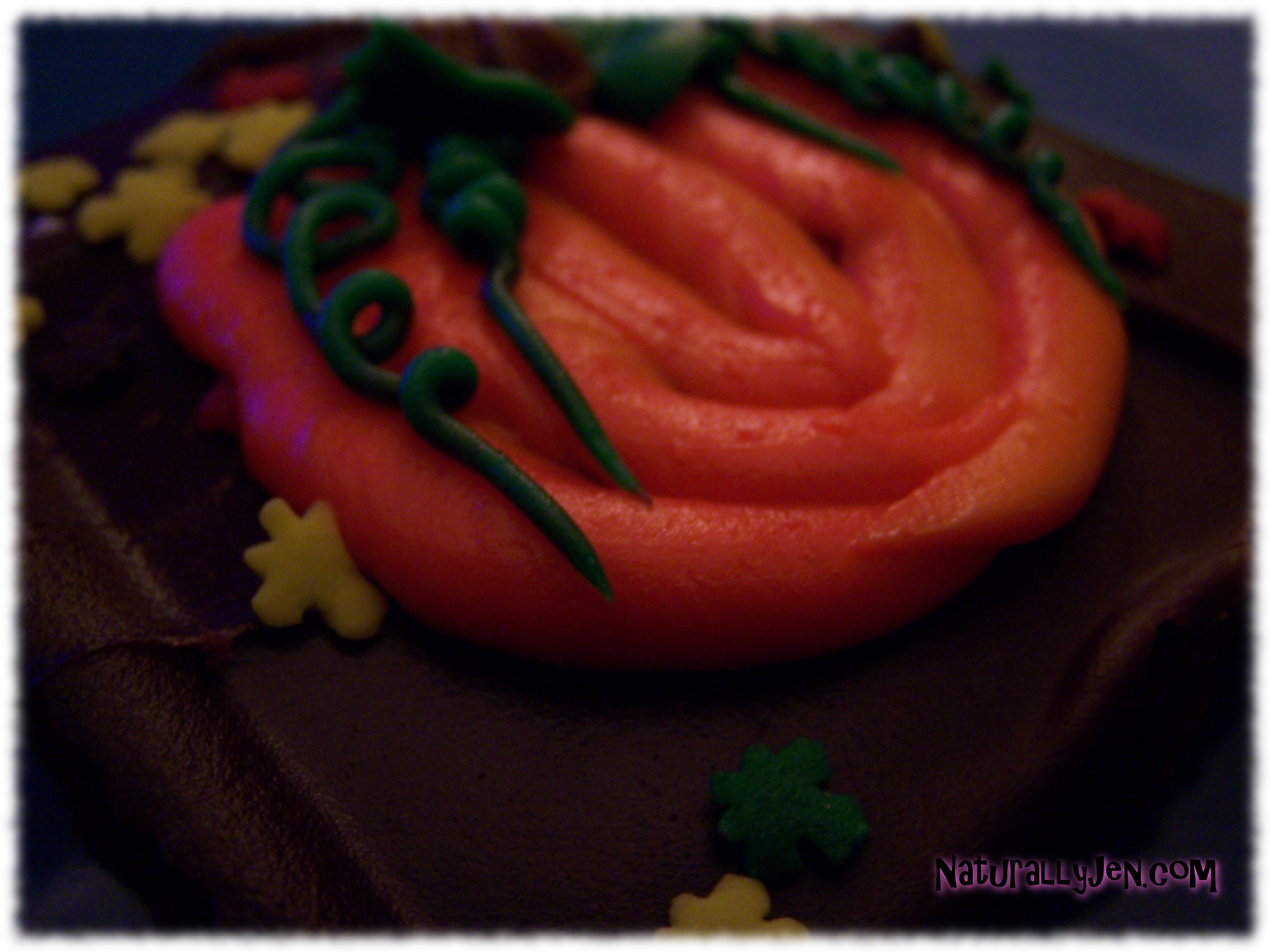 Chocolate Brownie decorated with a frosting Pumpkin