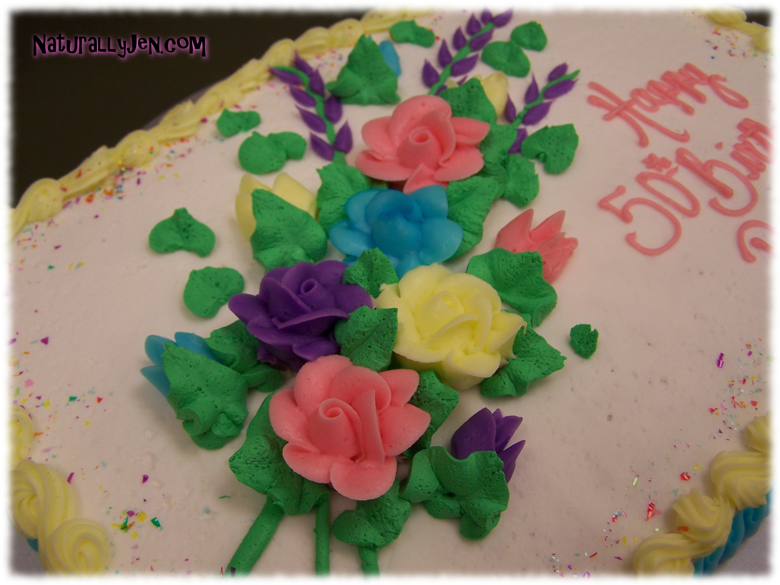 Frosting Flowers on Birthday Cake